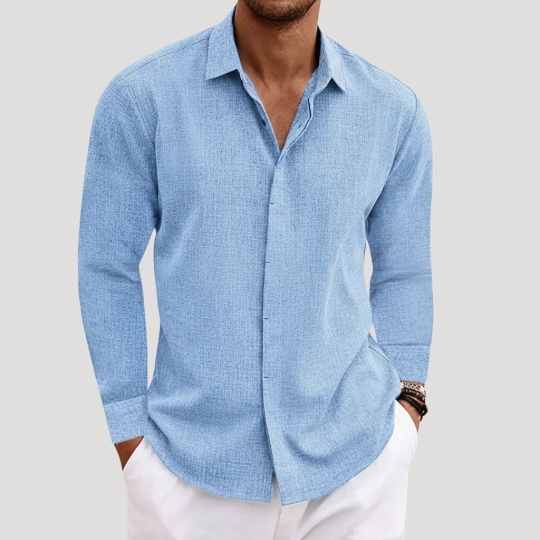 Men’s Long Sleeve Shirt Casual Button Linen Summer