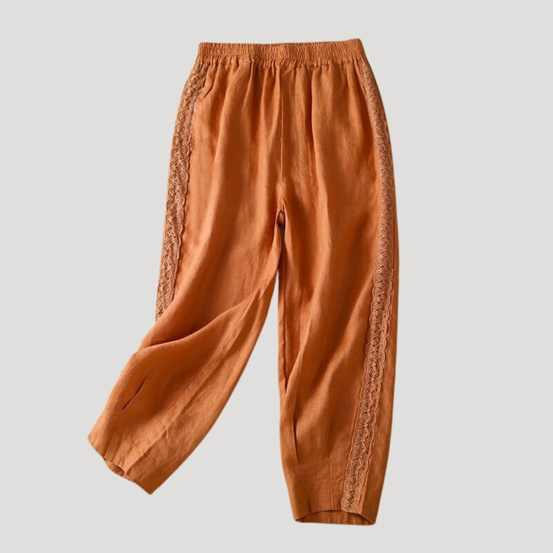 Women’s Linen Pants Tapered Elastic Waist Casual Cropped Loose Summer