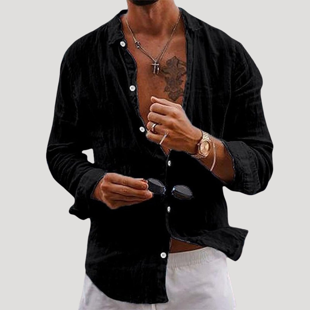 Mens Linen Shirt Long Sleeve Button Casual