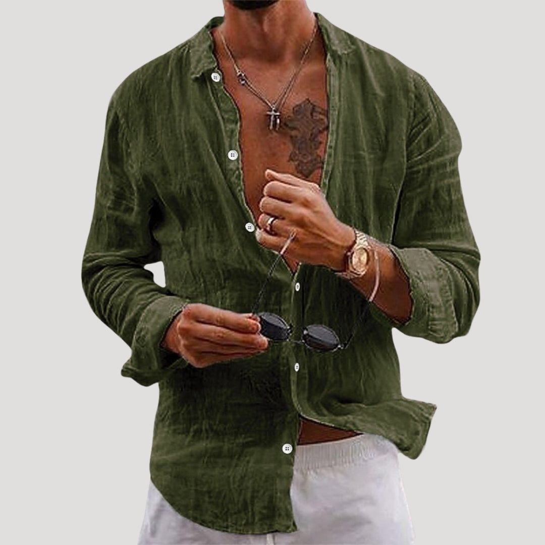 Mens Linen Shirt Long Sleeve Button Casual