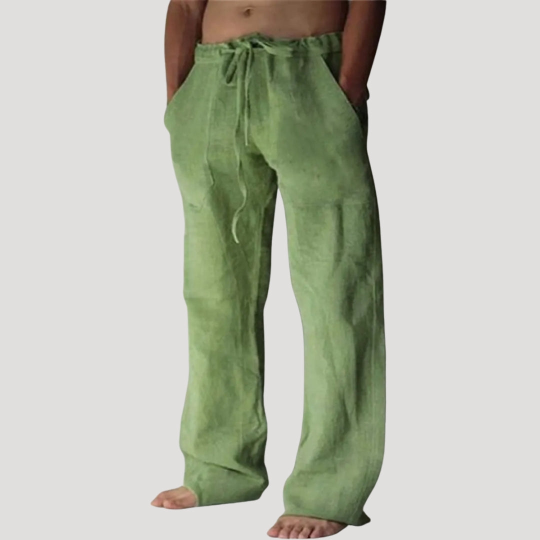Men's Linen Pants Drawstring Waist Wide Leg Relaxed Fit