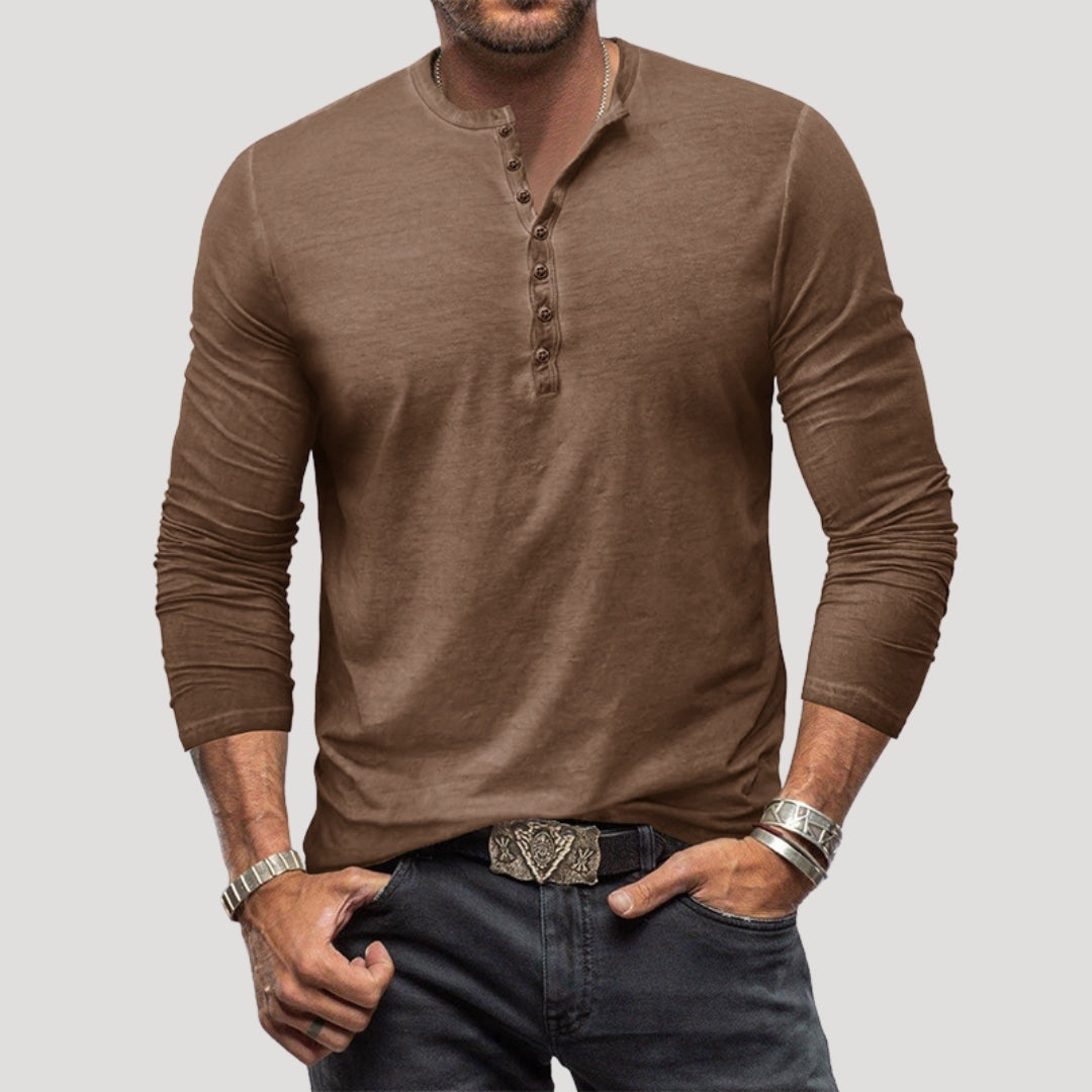 Men’s Long Sleeve Henley Cotton Shirt Casual Style