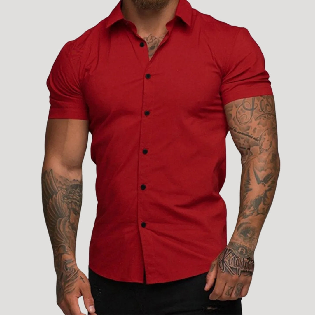 Men Short Sleeve Slim Fit Shirt Button Front Casual