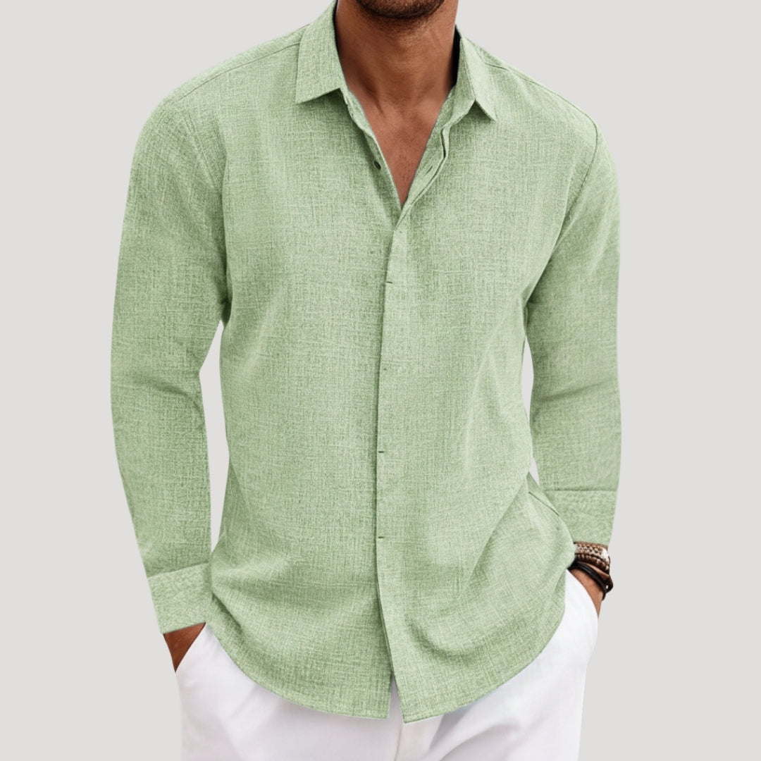 Men’s Long Sleeve Shirt Casual Button Linen Summer