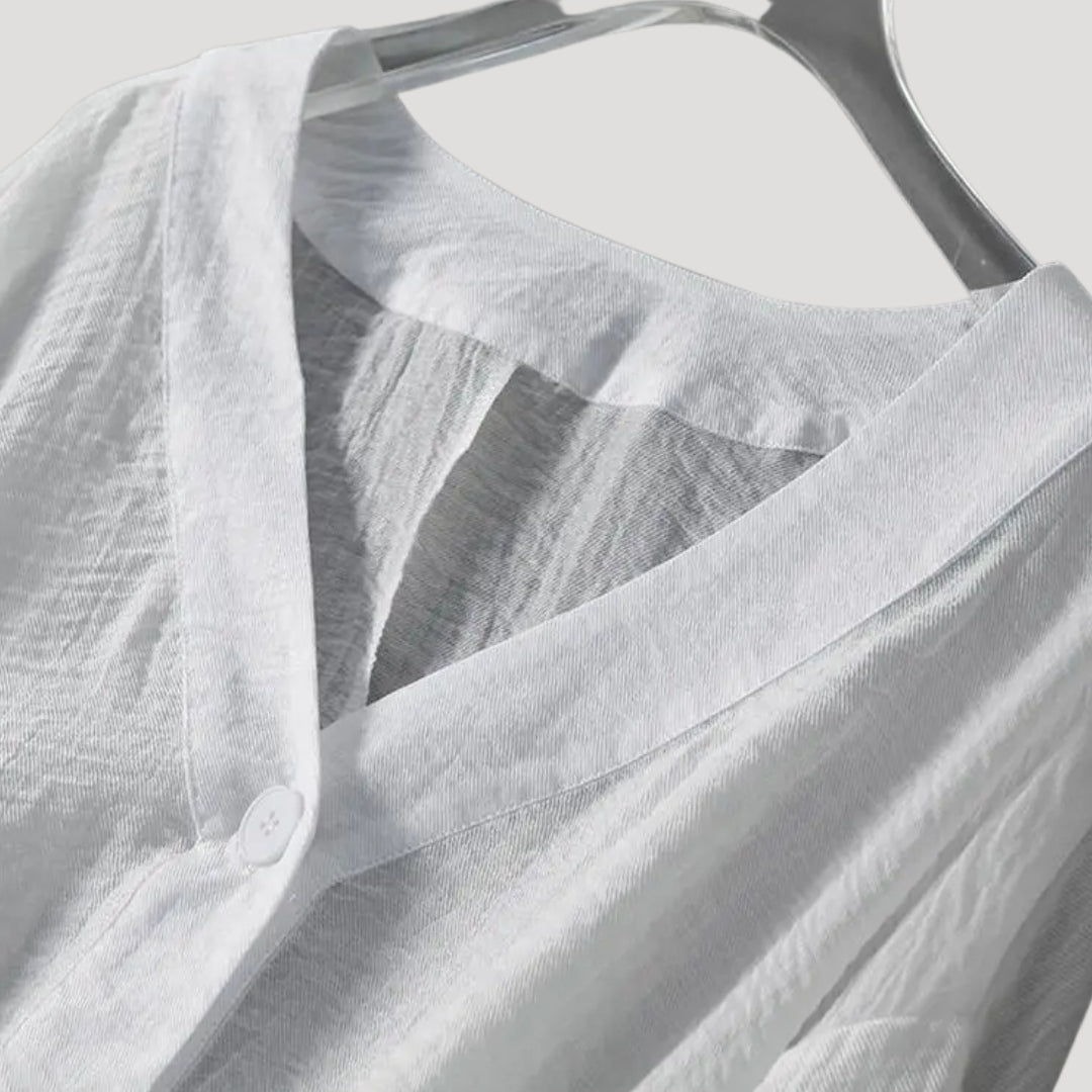 Women’s Blouse V Neck Long Sleeve Button Cropped Loose