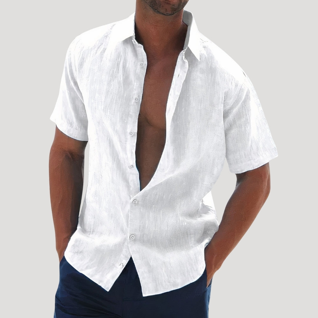 Mens Linen Shirt Short Sleeve Button Down Summer Casual