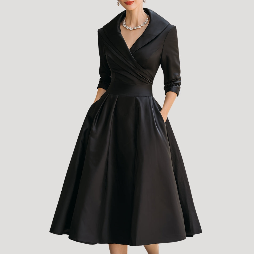 Women Wrap Midi Dress V Neck Elegant Fit Flared Skirt
