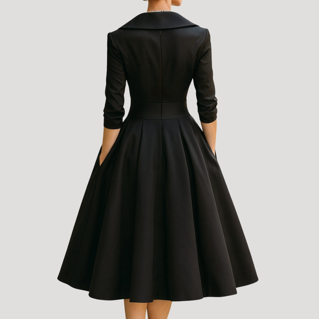 Women Wrap Midi Dress V Neck Elegant Fit Flared Skirt