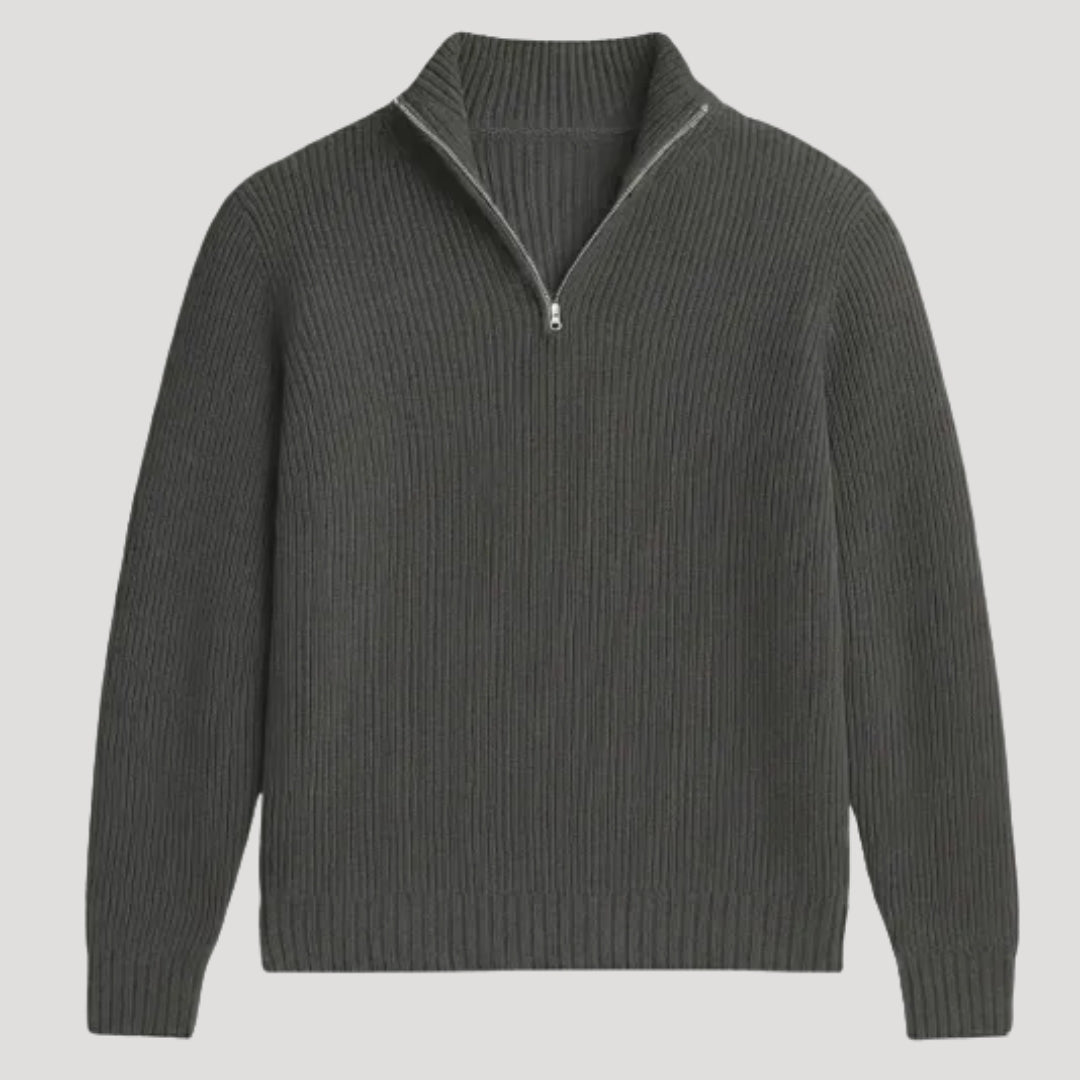 Mens Ribbed Knit Quarter Zip Sweater Long Sleeve Casual Jumper