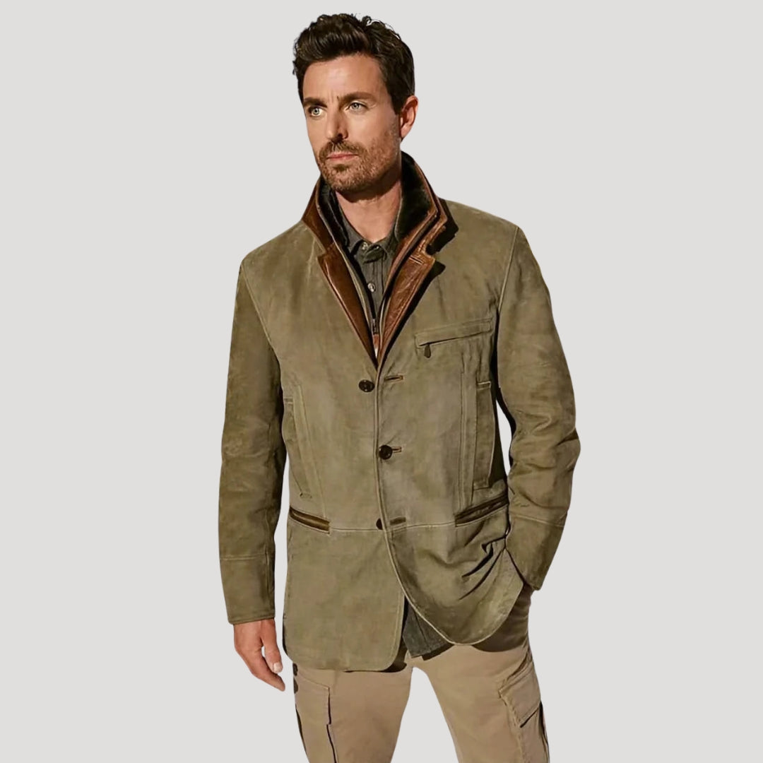 Men’s Leather Suede Blazer Structured Fit Jacket