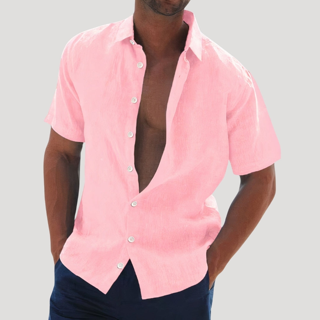 Mens Linen Shirt Short Sleeve Button Down Summer Casual
