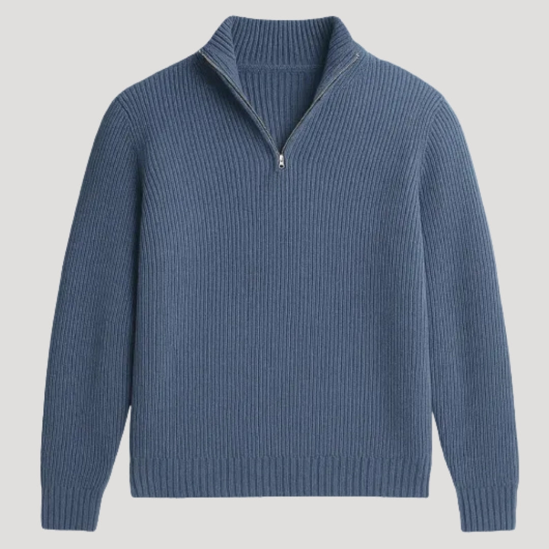 Mens Ribbed Knit Quarter Zip Sweater Long Sleeve Casual Jumper