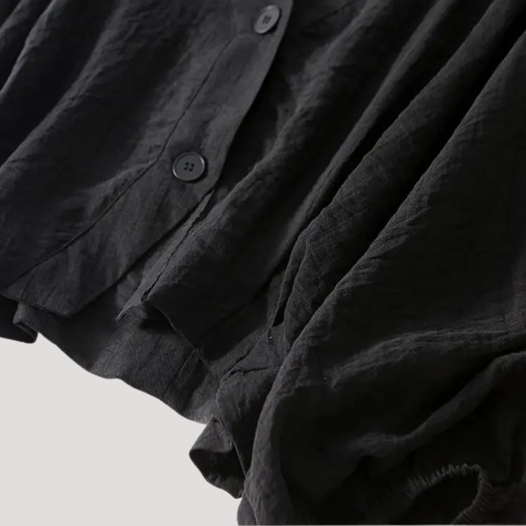 Women’s Blouse V Neck Long Sleeve Button Cropped Loose