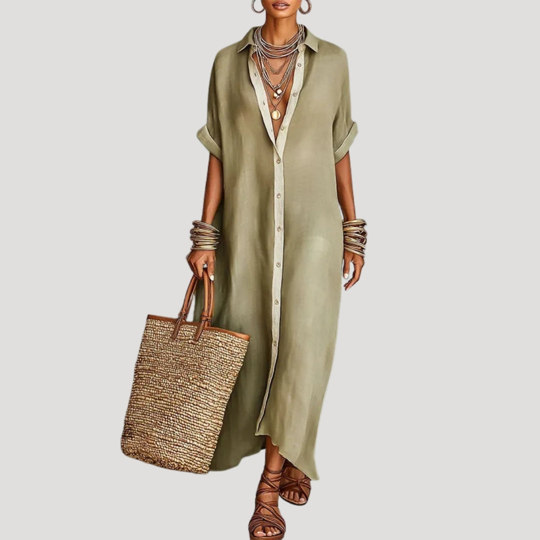 Women’s Summer Dress Maxi Shirt Casual Loose Collared