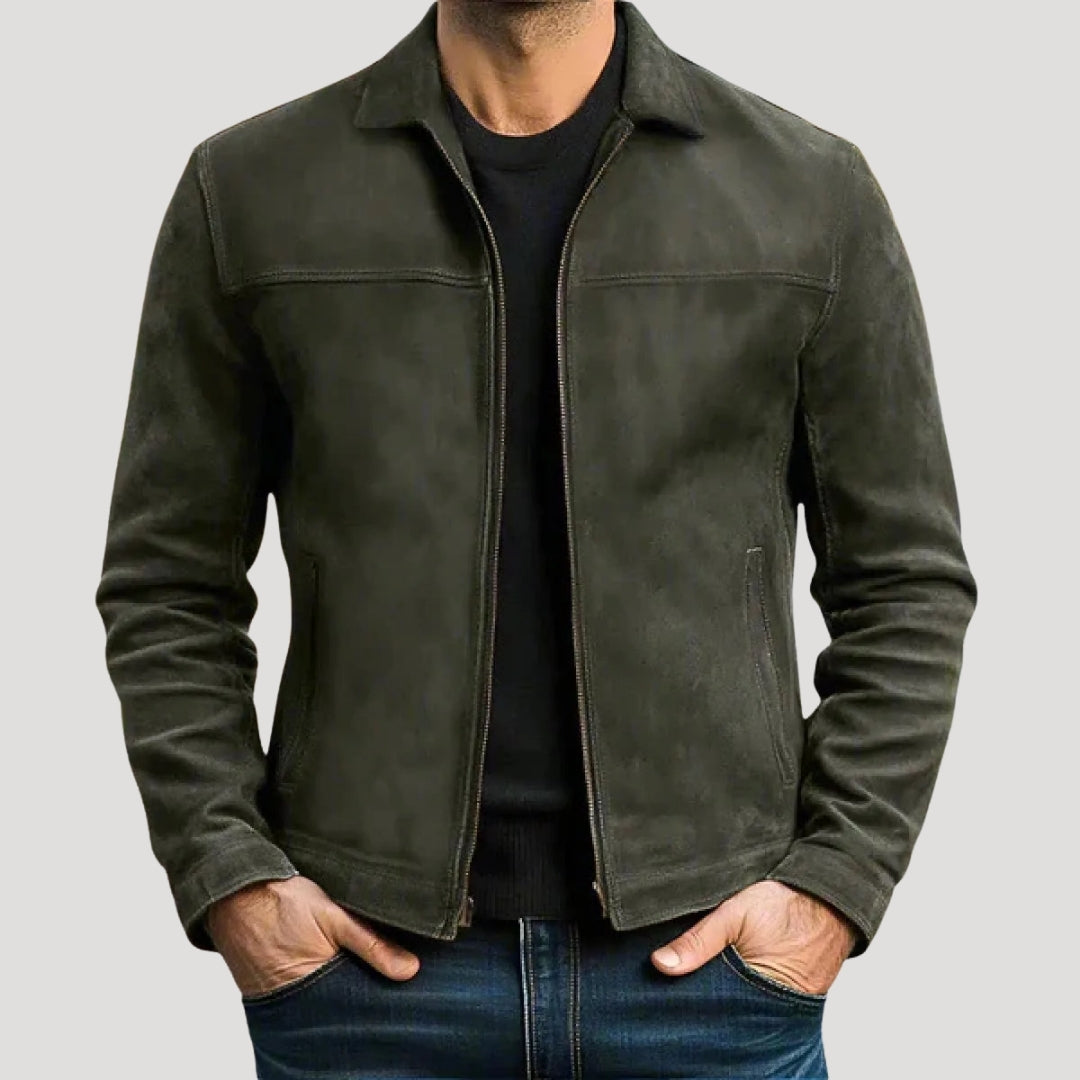 Men Leather Jacket Zip Front Straight Fit Classic Style