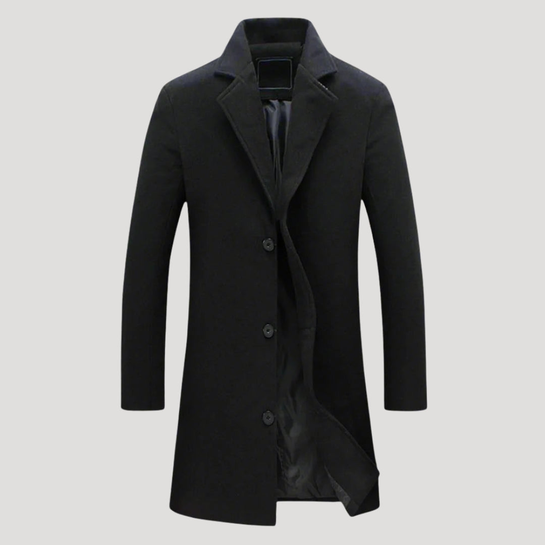 Men’s Knee Length Wool Coat Single Breasted Notch Collar