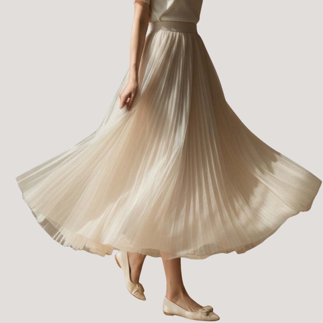 Women’s Pleated Skirt Long Tulle High Waisted Flowing