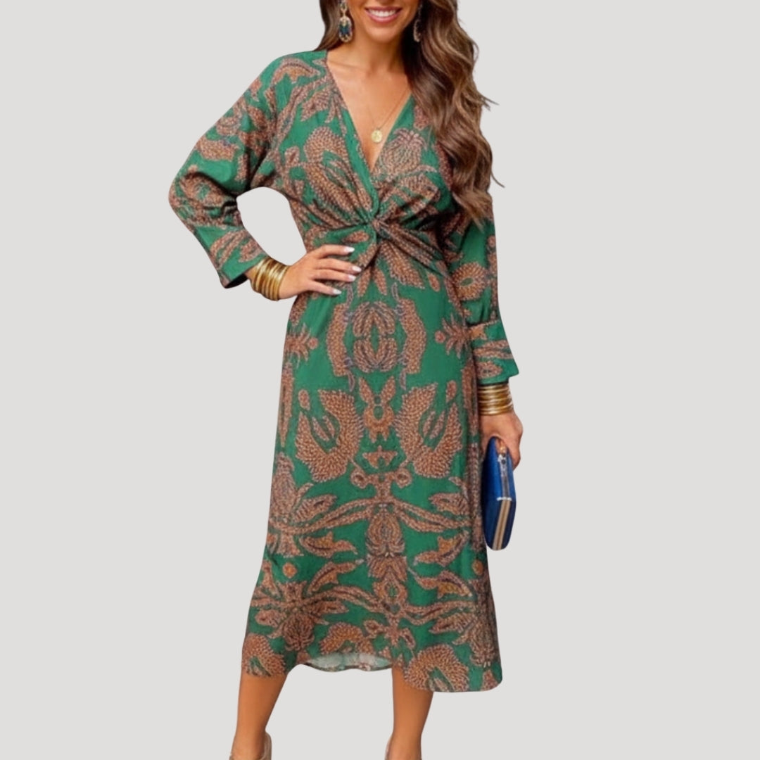 Women’s Maxi Dress Long Sleeve Wrap V Neck Boho Flowy