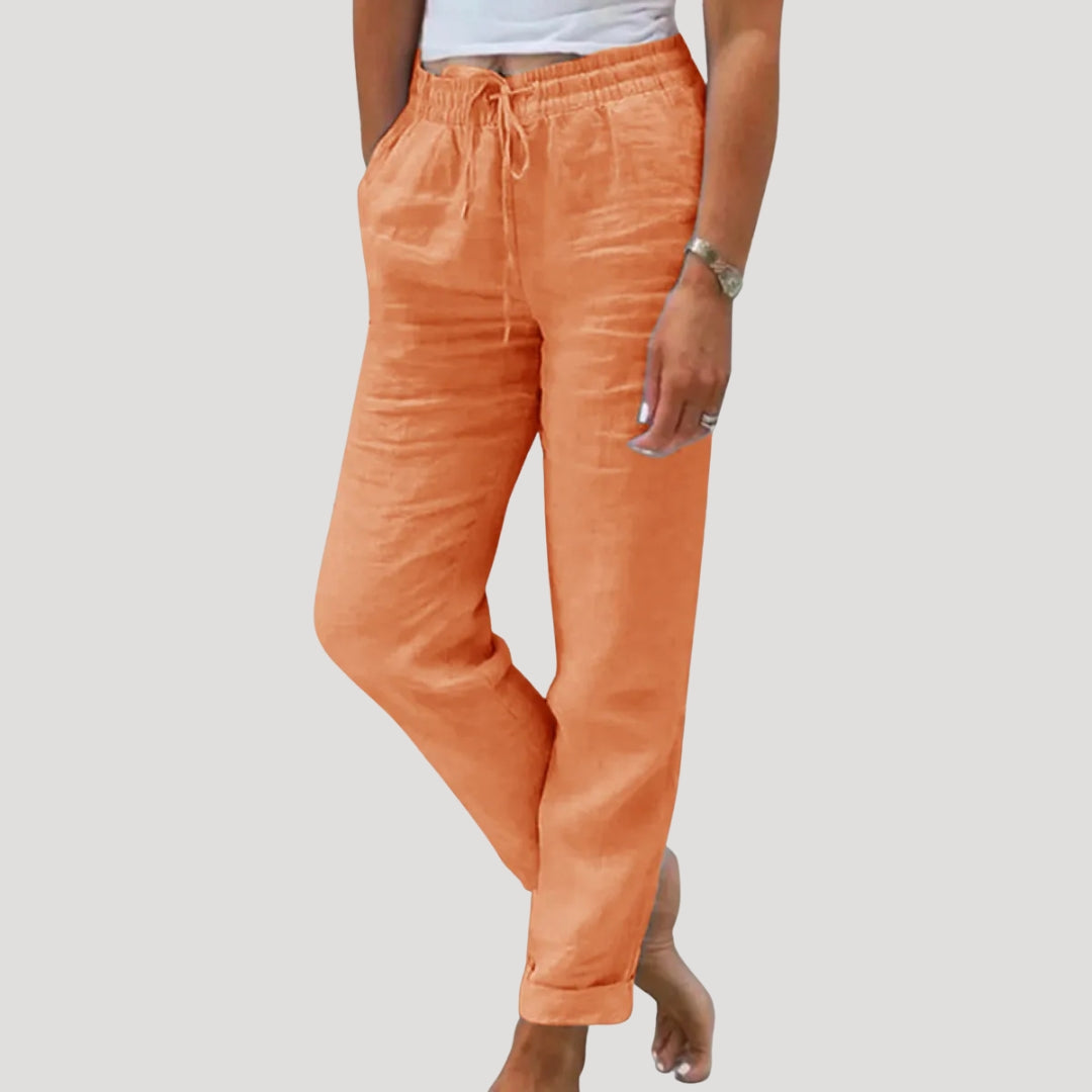 Women Linen Pants Drawstring Waist Straight Leg Fit