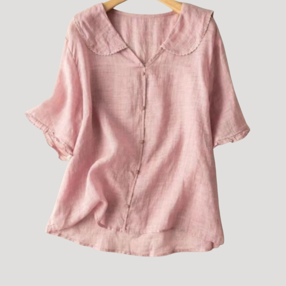 Women’s Blouse Short Sleeve Button Front V Neck Loose