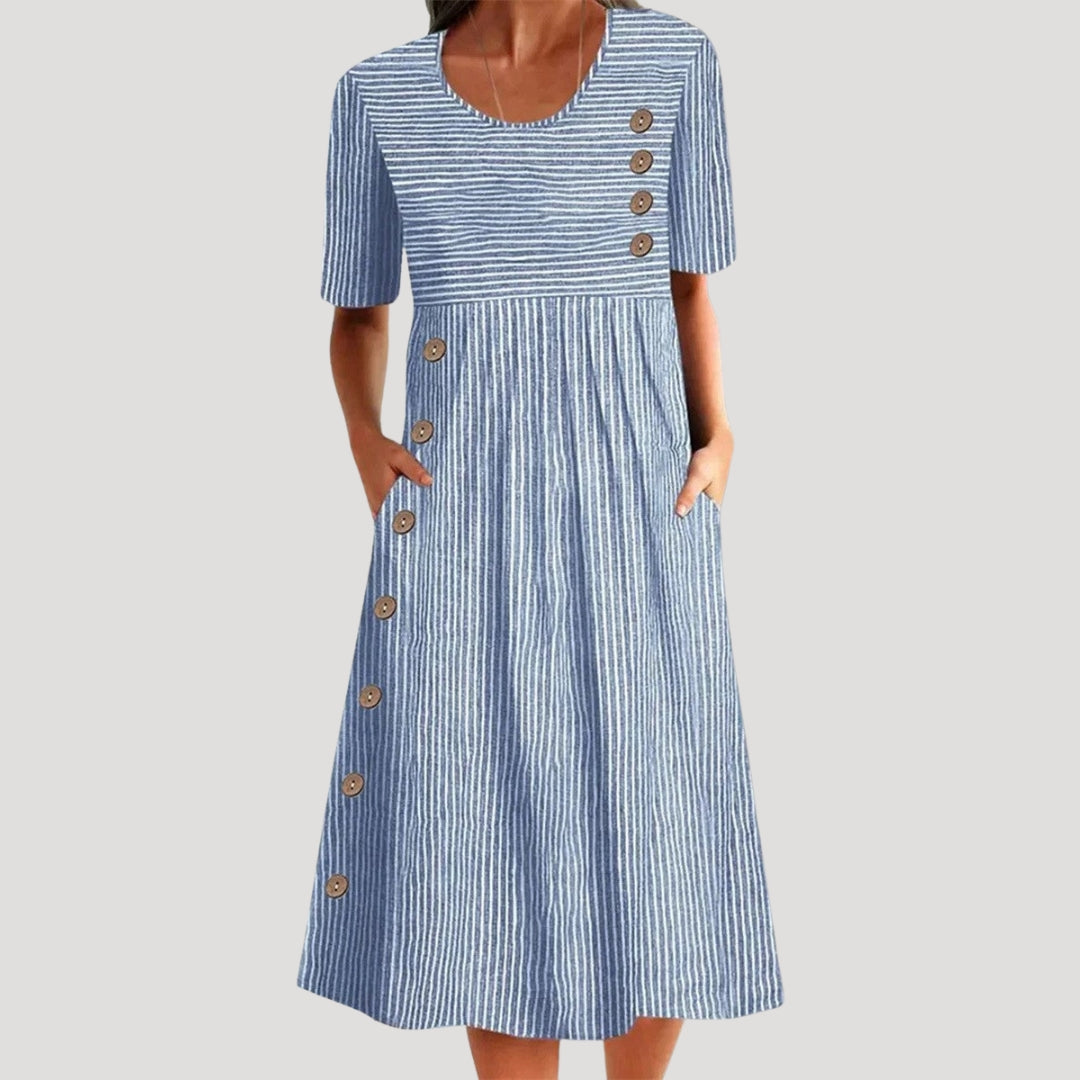 Women’s Midi Dress Short Sleeve Striped A Line