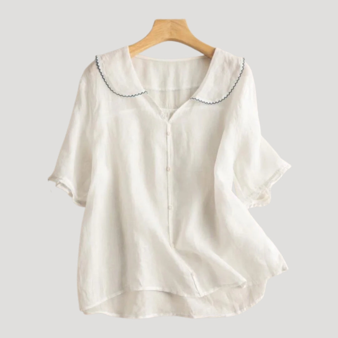 Women’s Blouse Short Sleeve Button Front V Neck Loose