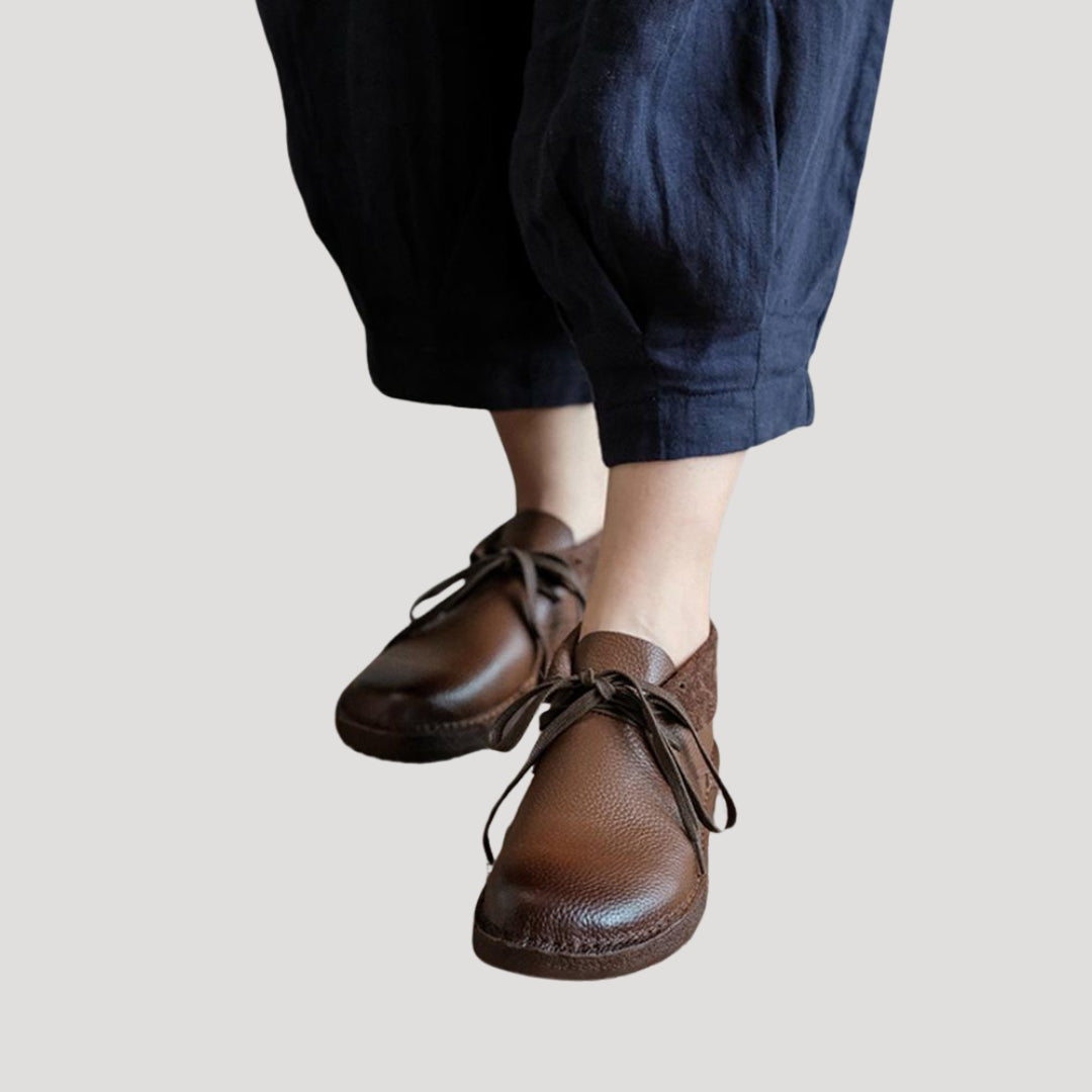 Women’s Shoes Brown Leather Casual Walking Slip On Flat
