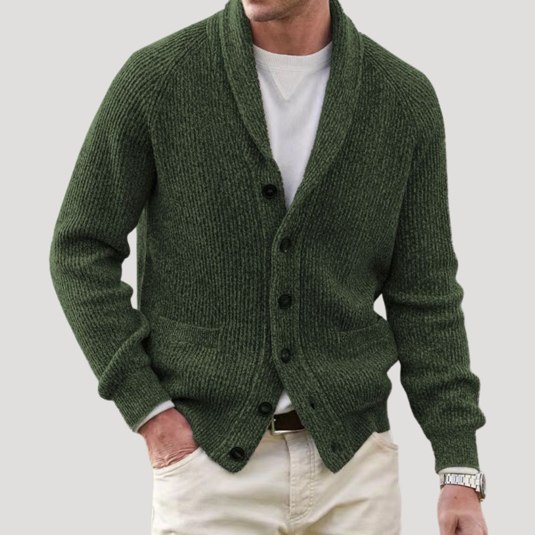Men Ribbed Knit Cardigan Button Front Long Sleeve Classic Fit
