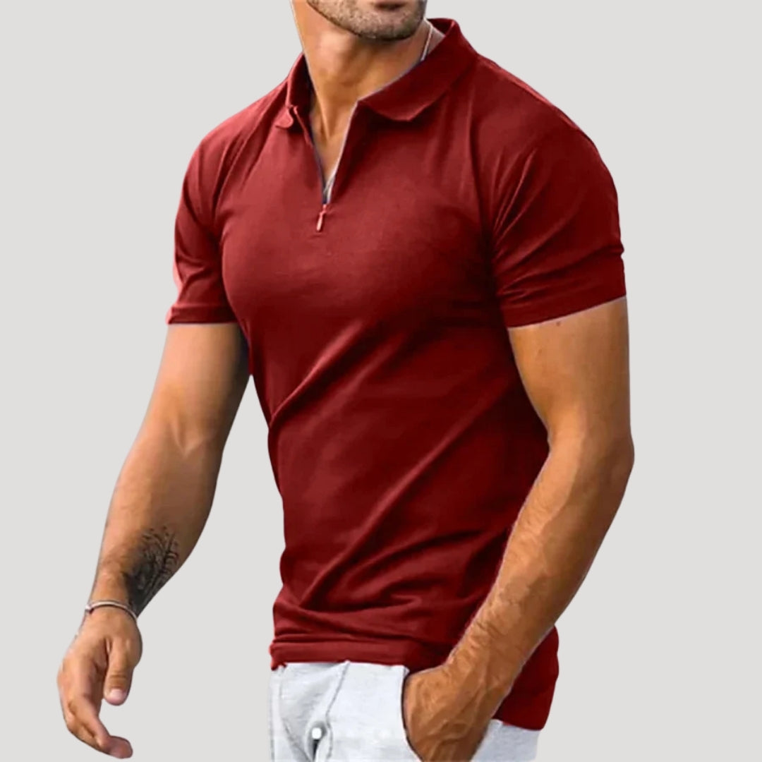 Mens Polo Shirt Short Sleeve Casual Shirt Zip Collar