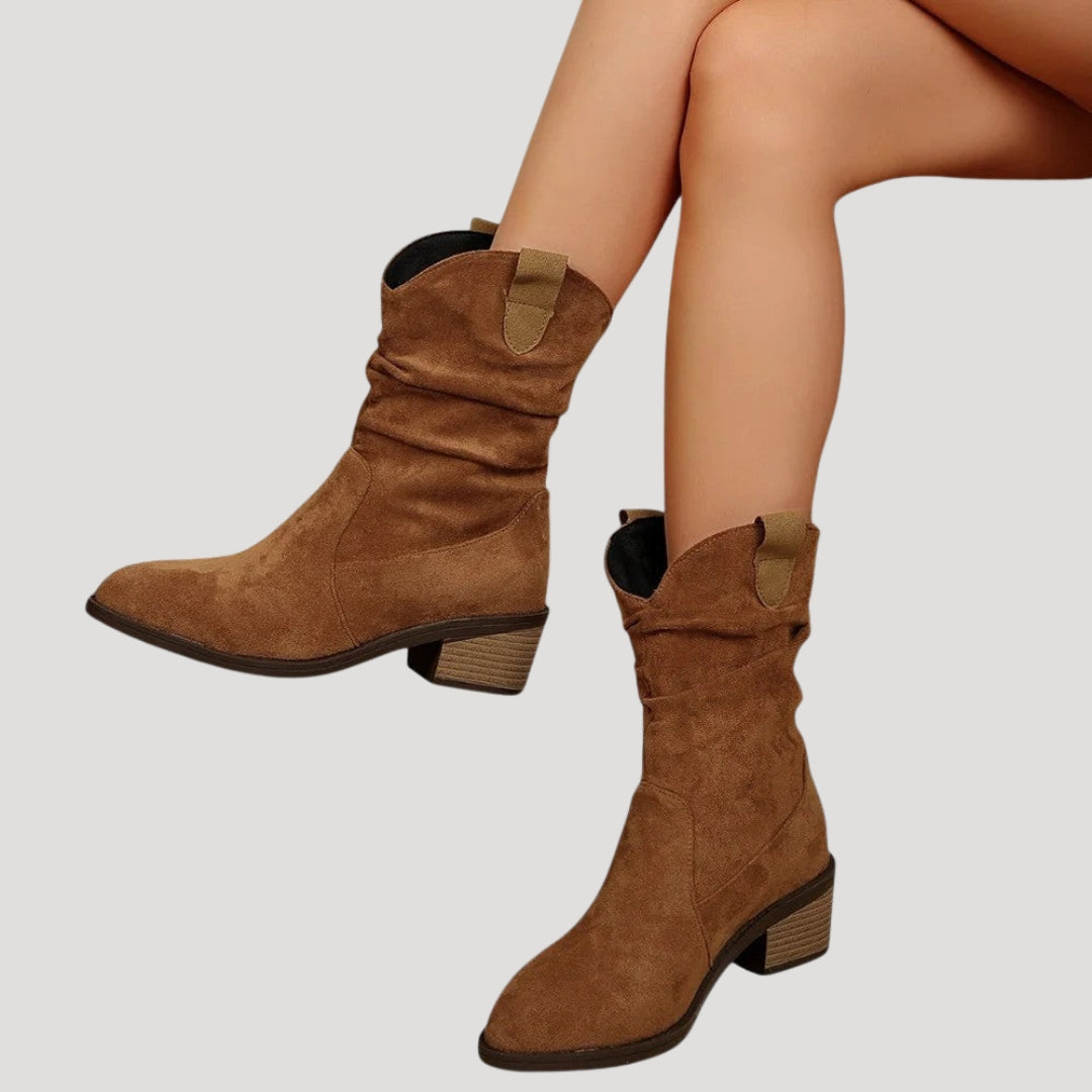 Women’s Cowboy Ankle Boots Western Slip On Mid Heel Short
