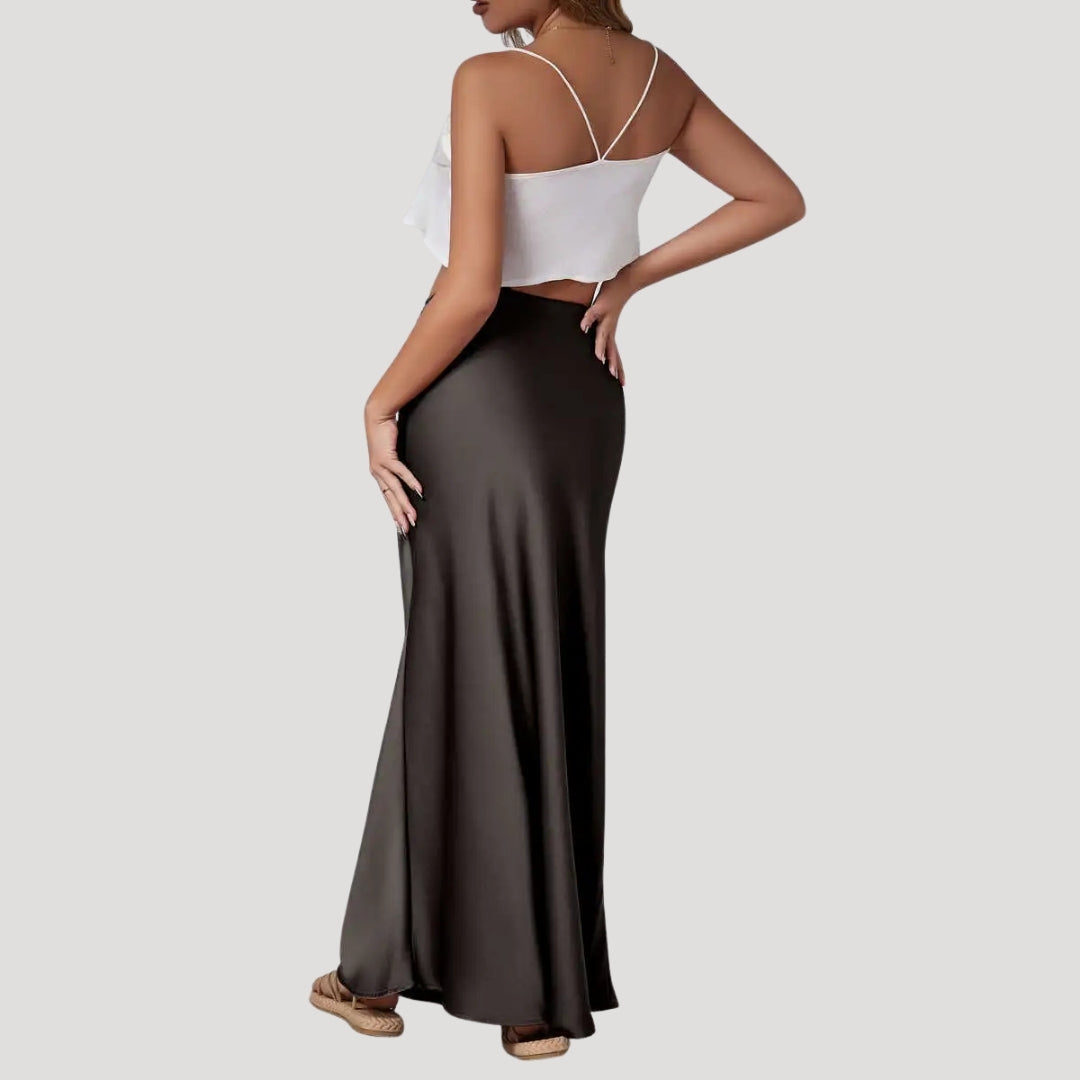 Women’s Long Skirt Maxi Satin High Waist A Line Slip