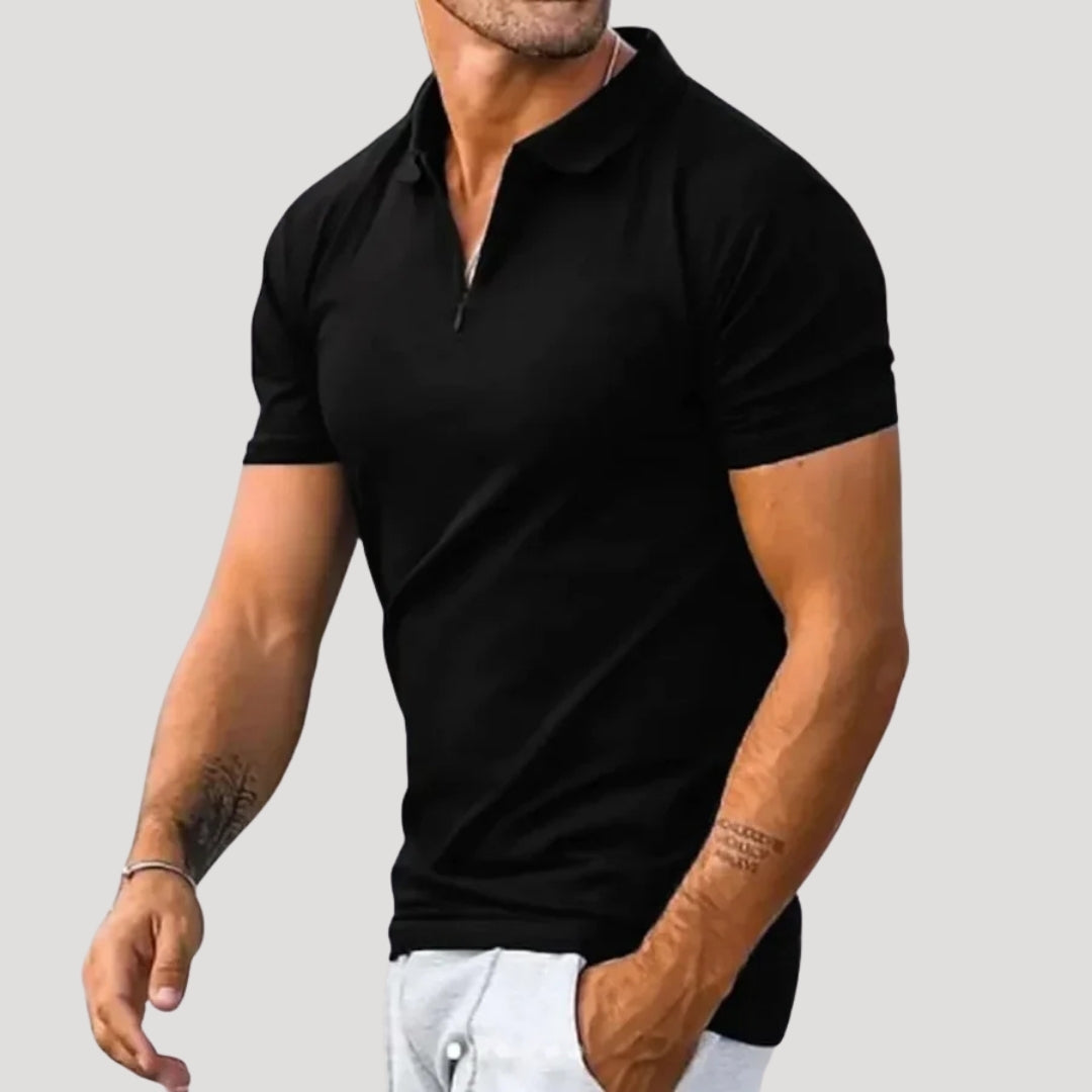 Mens Polo Shirt Short Sleeve Casual Shirt Zip Collar