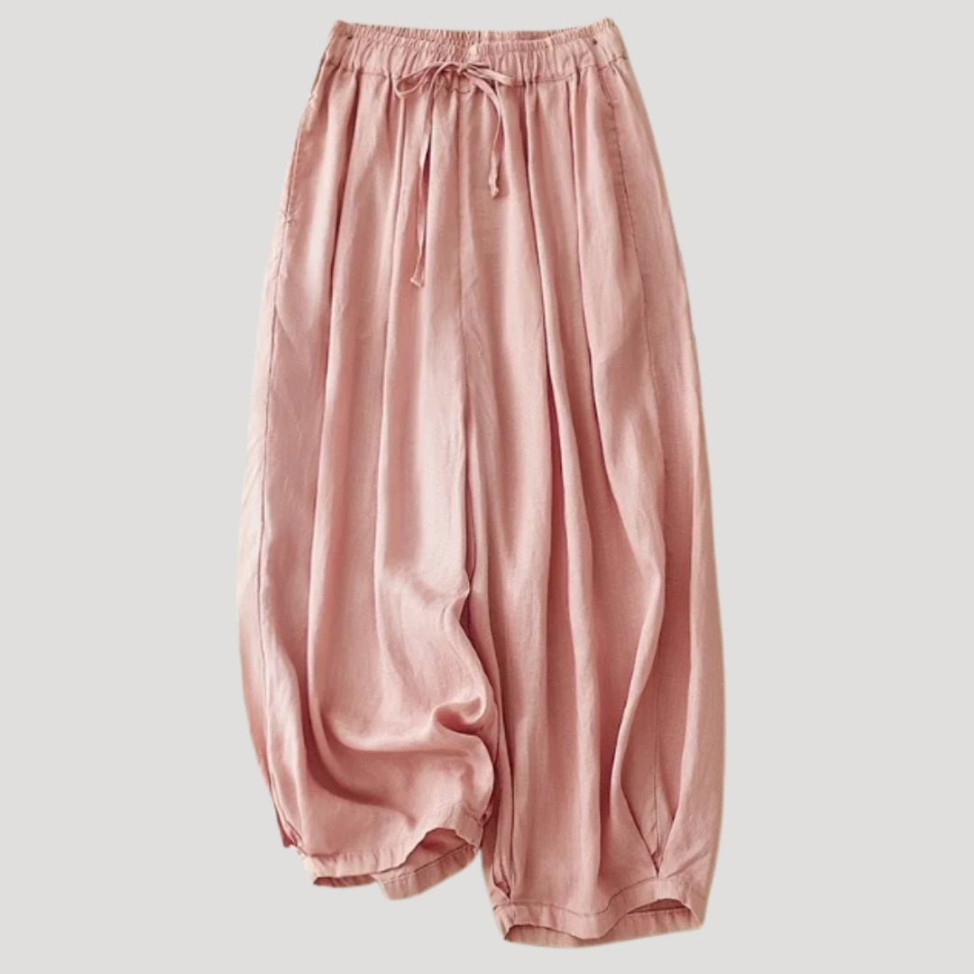 Women’s Linen Pants Loose Casual Elastic Waist Drawstring Cropped