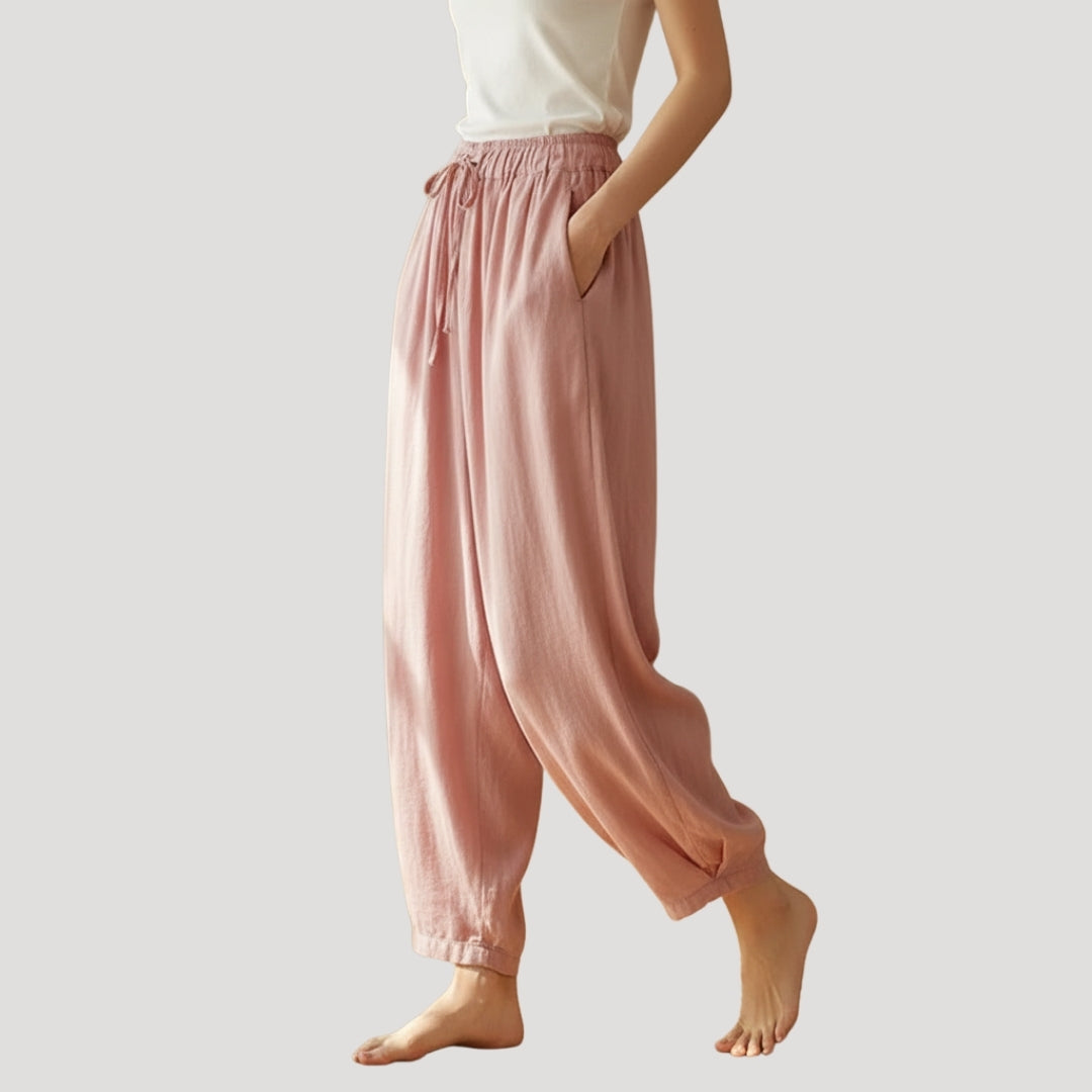 Women’s Linen Pants Loose Casual Elastic Waist Drawstring Cropped