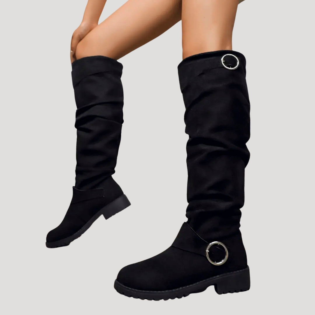 Women’s Knee High Boots Slouch Buckle Flat Riding Casual