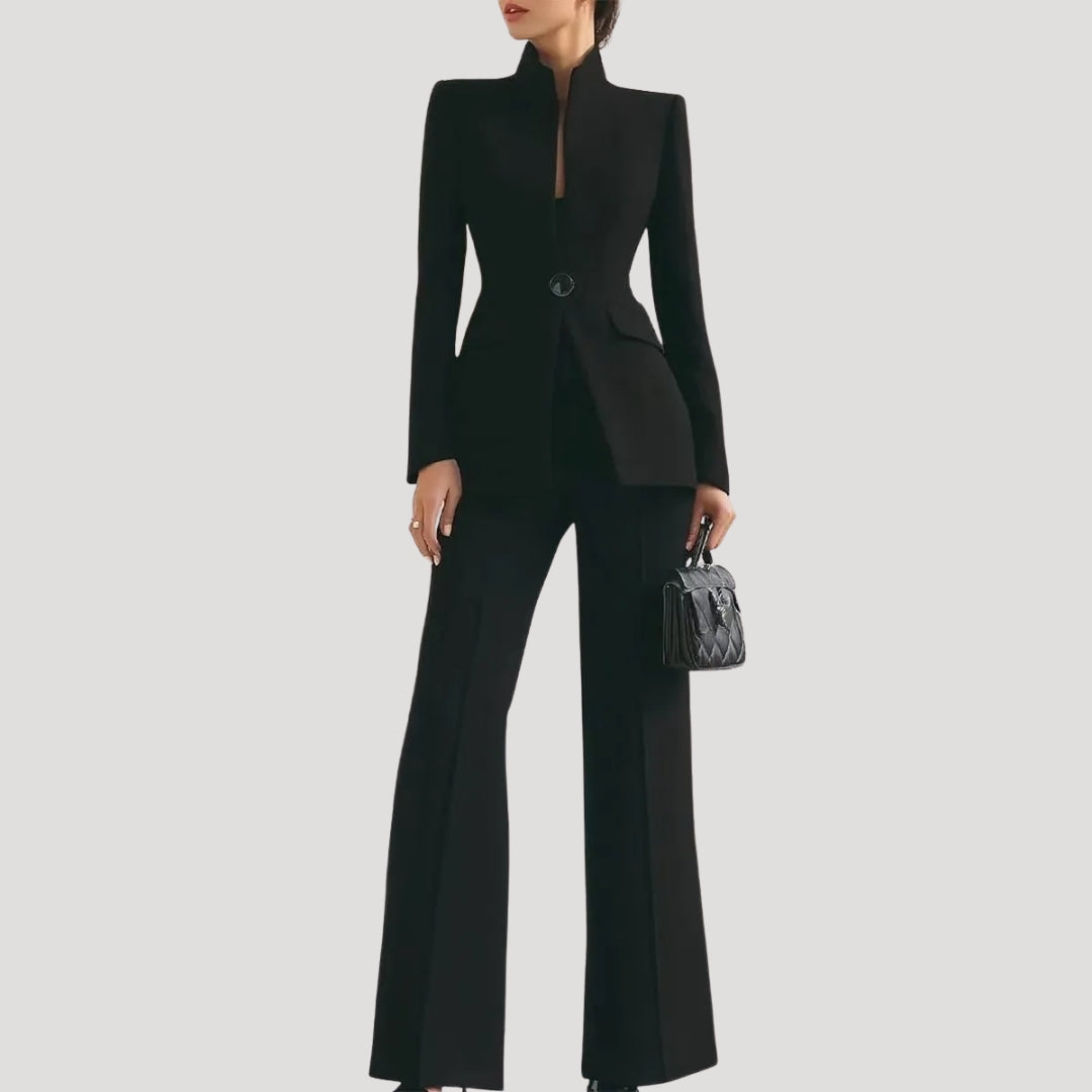 Women Tailored Blazer Wide Leg Trouser Suit Set Elegant