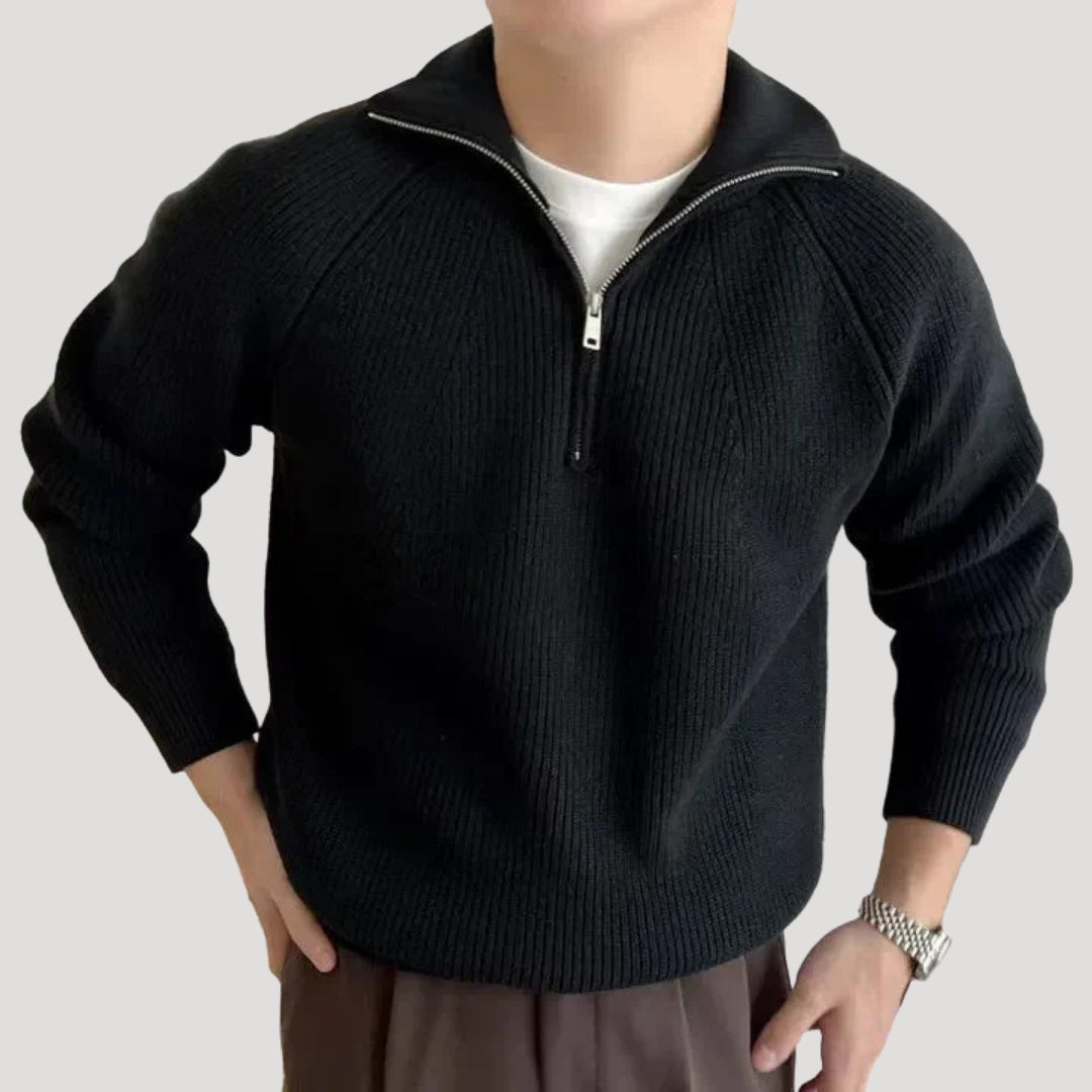 Men’s Cable Knit Sweater Half Zip Stand Collar Long Sleeve