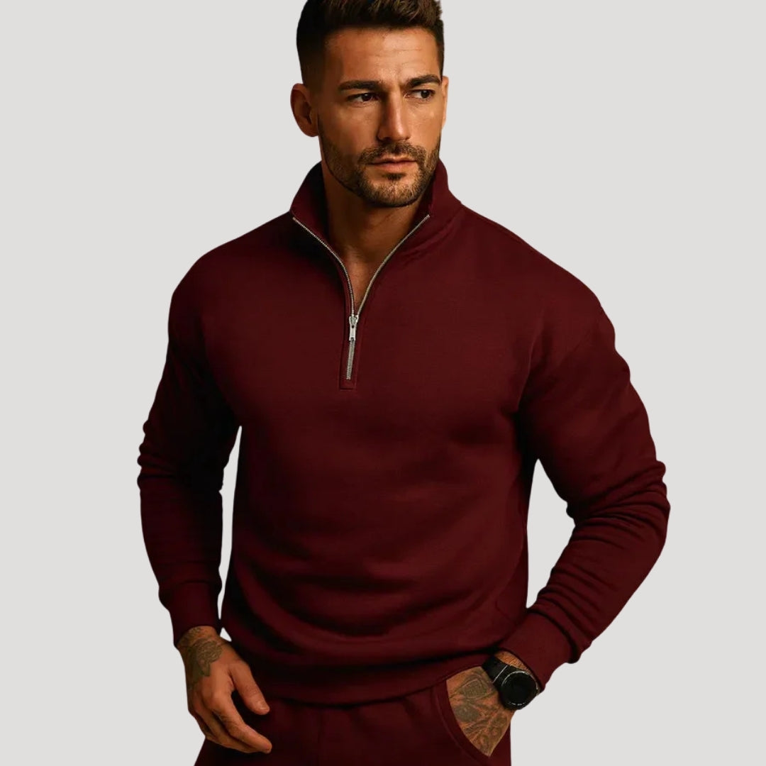 Men’s Knit Sweater Half Zip Stand Collar Long Sleeve Casual