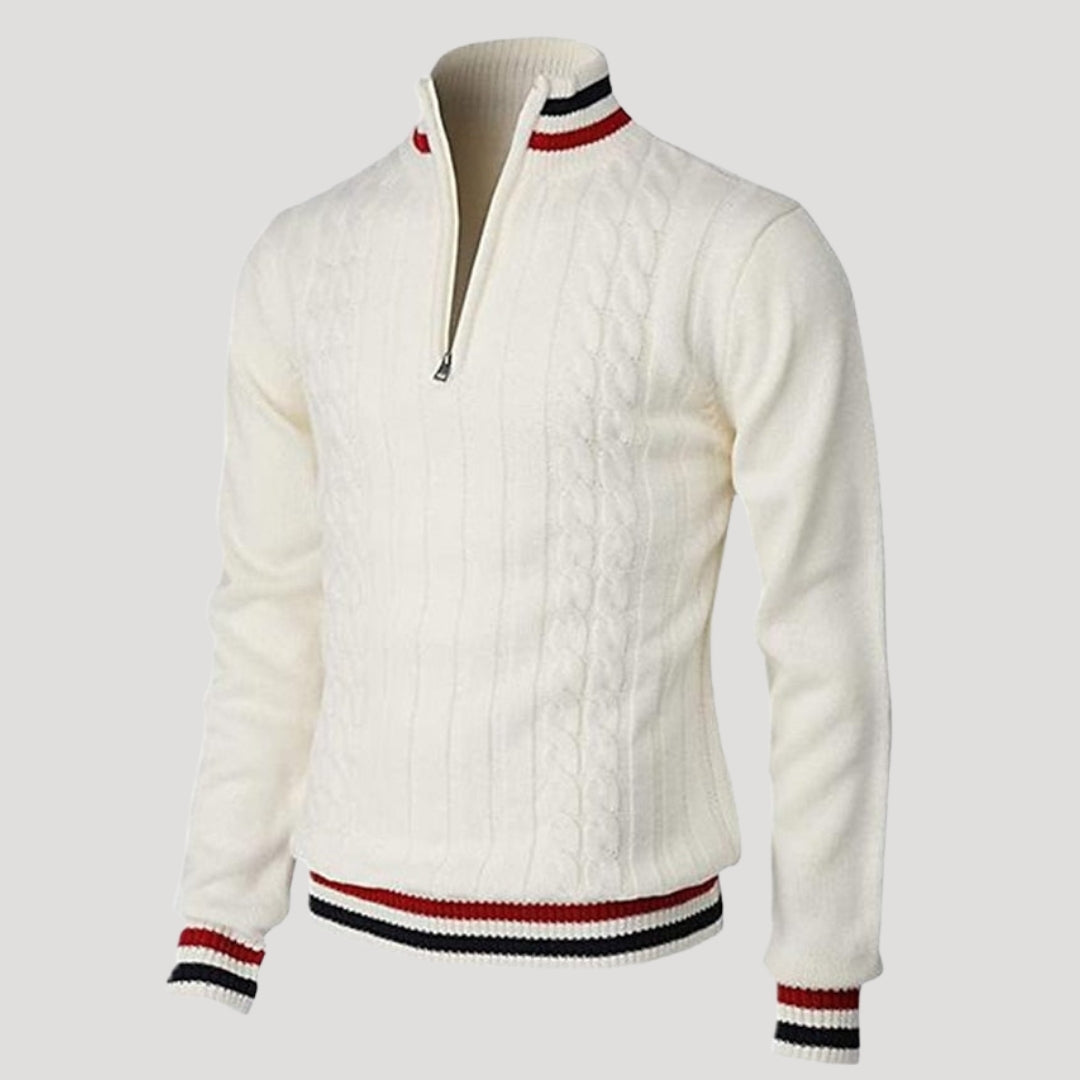 Men’s Knit Sweater Half Zip Cable Long Sleeve Stand Collar