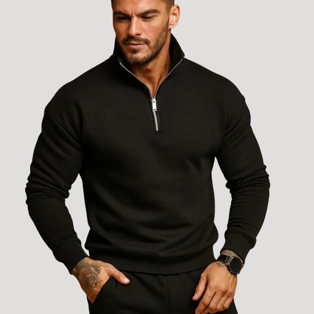 Men’s Knit Sweater Half Zip Stand Collar Long Sleeve Casual
