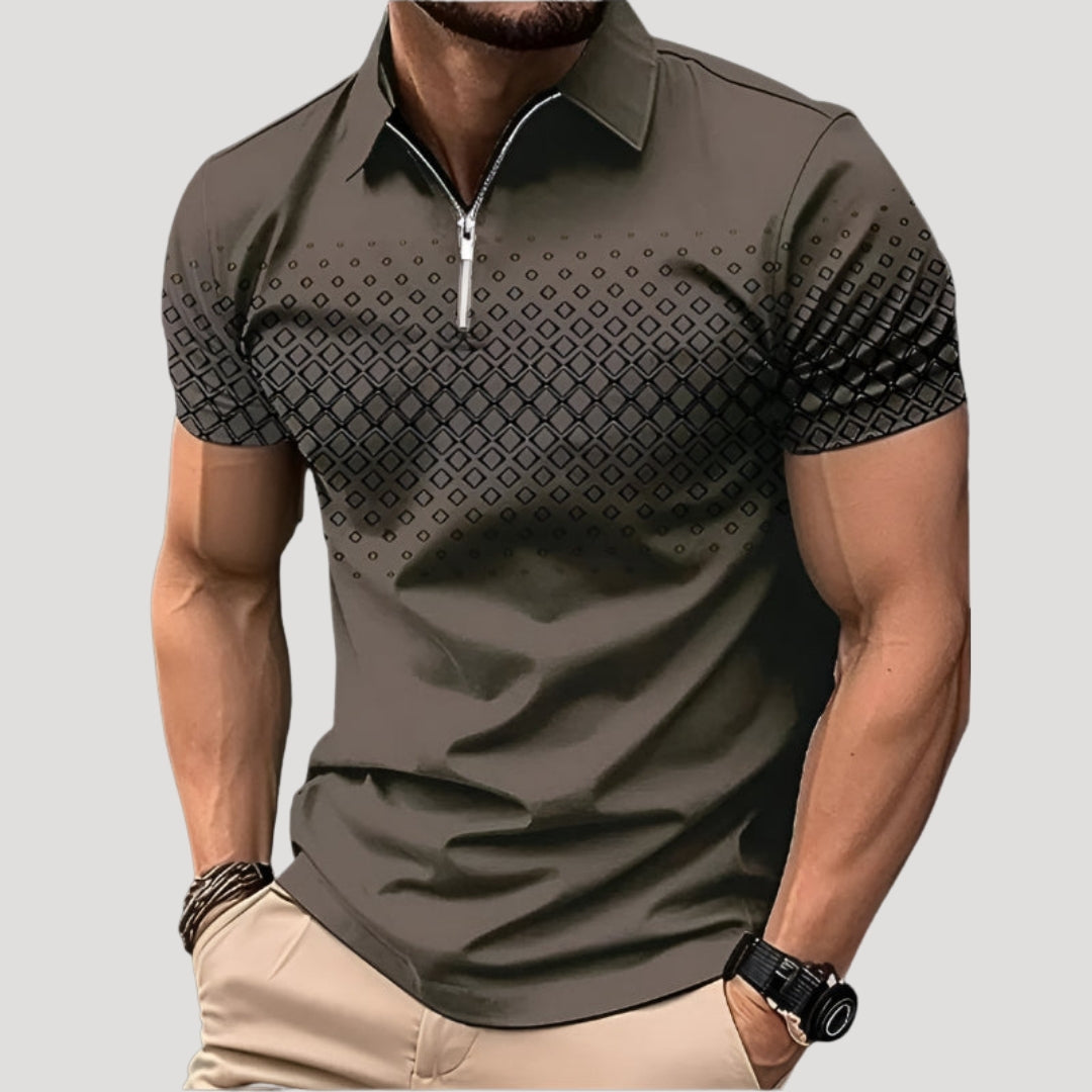 Men’s Polo Shirt Zip Collar Short Sleeve Graphic