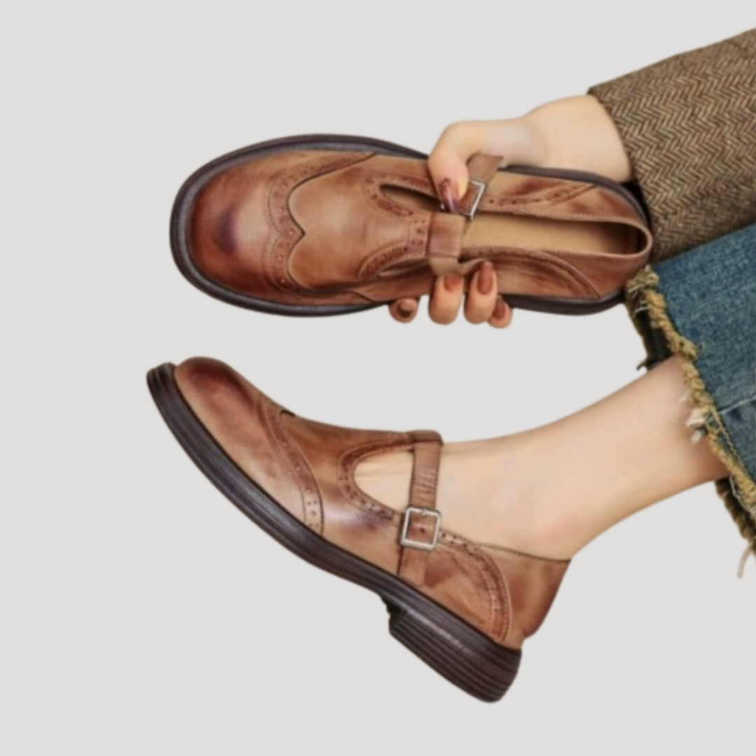 Women Mary Jane Flats Faux Leather Strap Classic