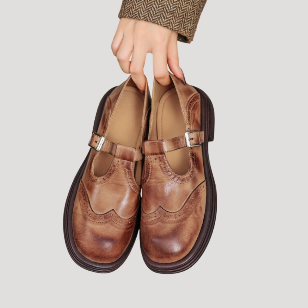 Women Mary Jane Flats Faux Leather Strap Classic