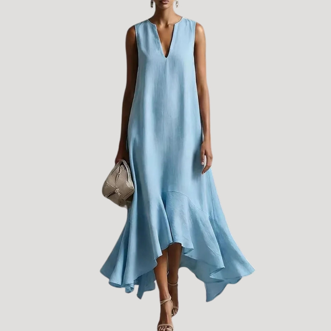 Women’s Midi Dress Sleeveless V Neck A Line Flowy Summer