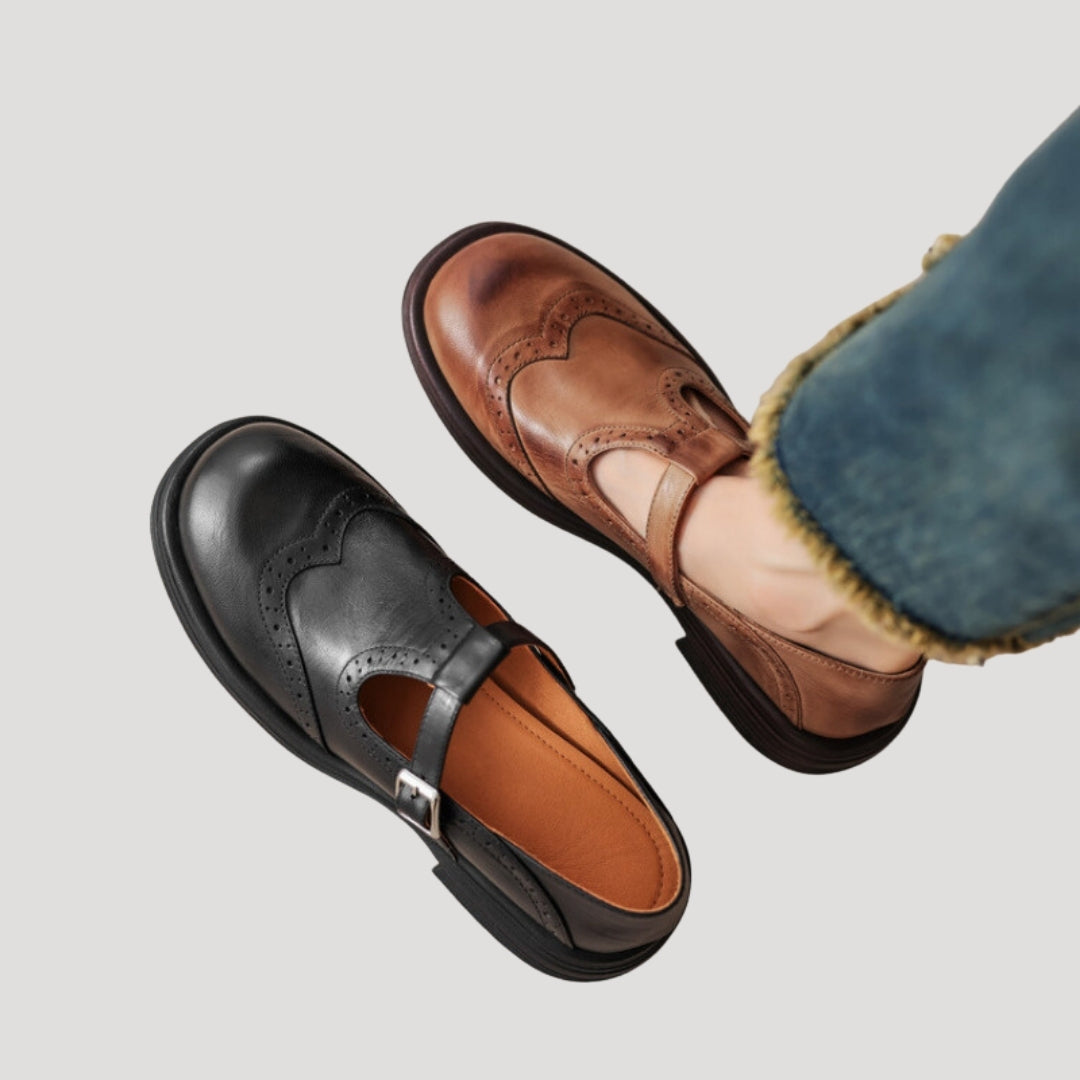 Women Mary Jane Flats Faux Leather Strap Classic