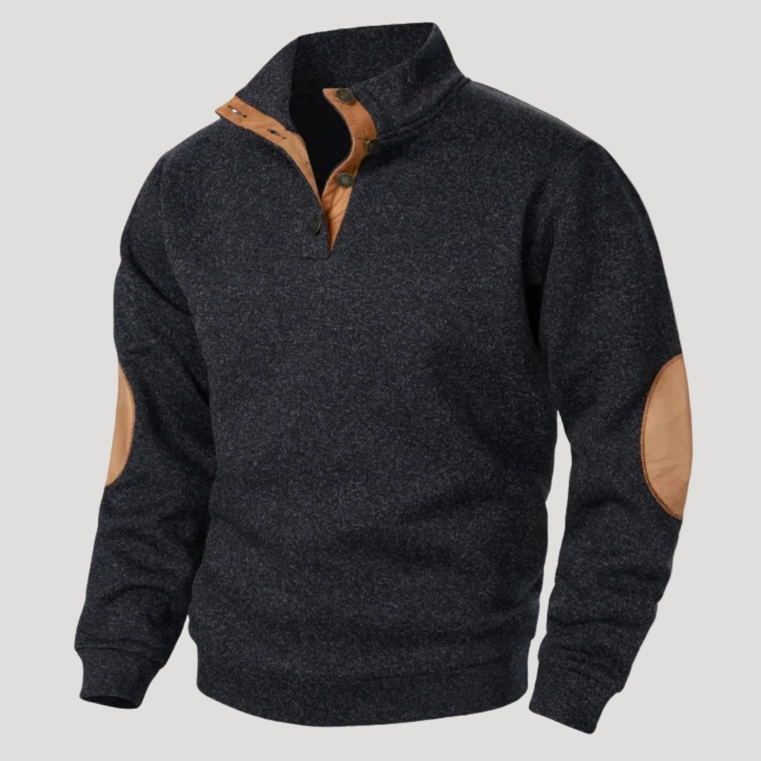 Men’s Knit Sweater Button Neck Textured Long Sleeve Casual