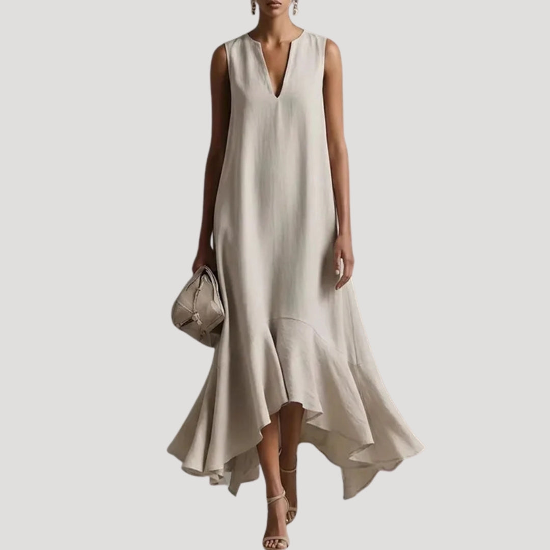 Women’s Midi Dress Sleeveless V Neck A Line Flowy Summer