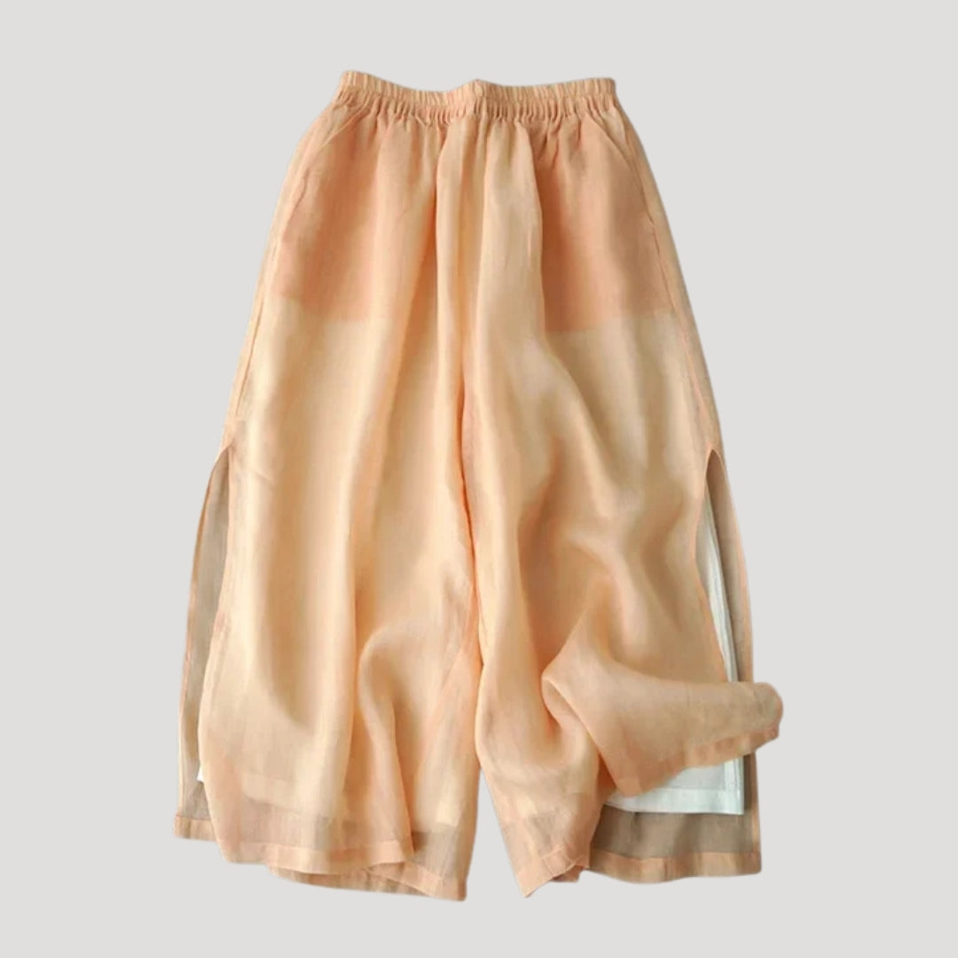 Women’s Wide Leg Pants Sheer Loose Elastic Waist Cropped
