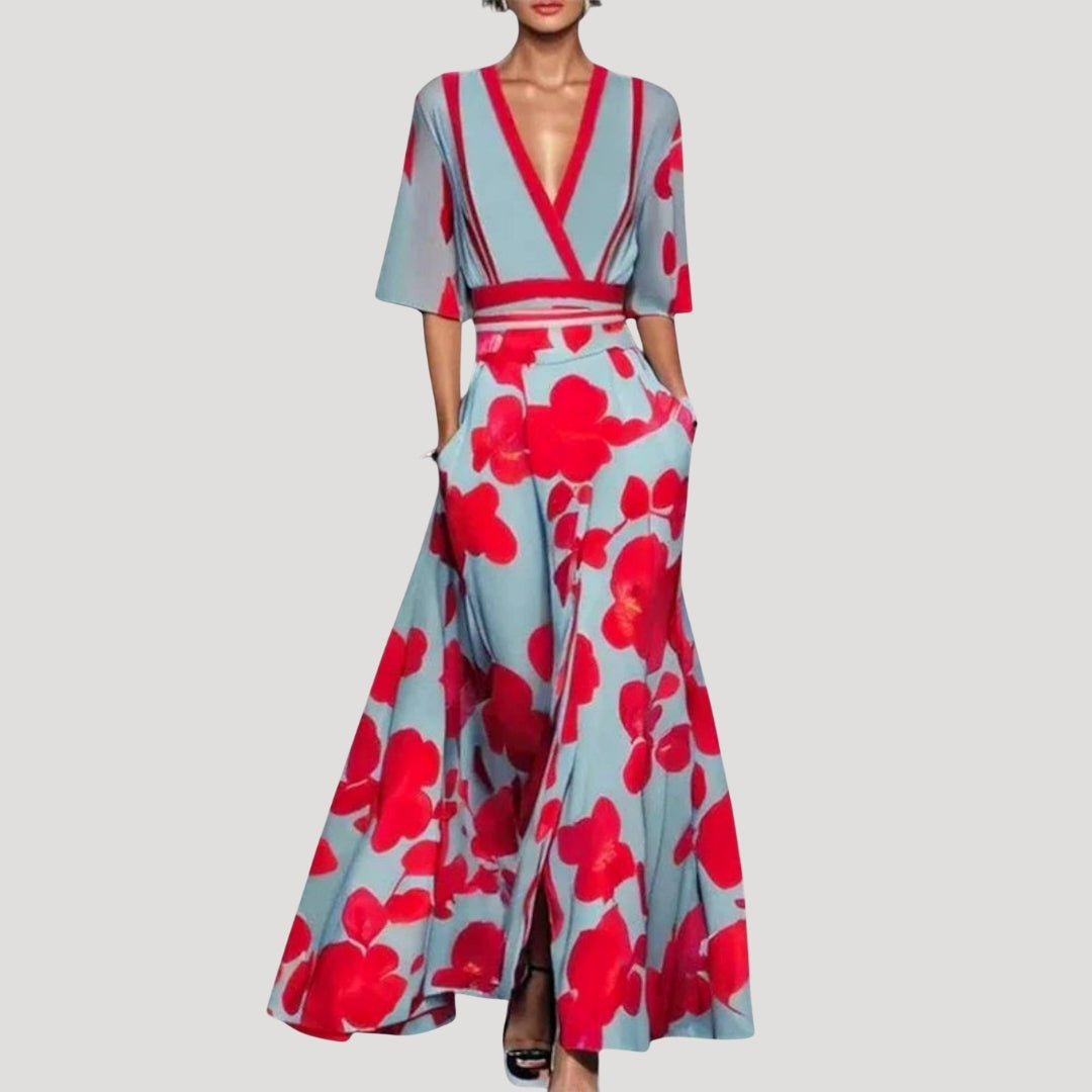 Women’s Midi Dress Floral Wrap A Line Long Elegant