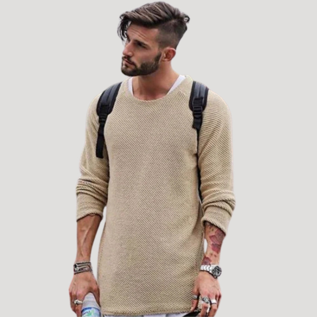 Men’s Knit Sweater Crew Neck Textured Long Sleeve Casual